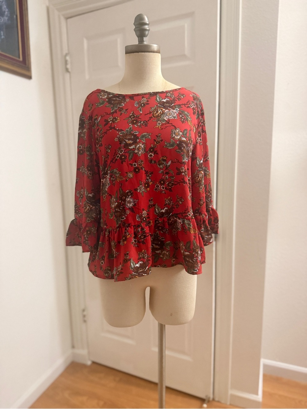 Women’s Red Floral Peplum Blouse